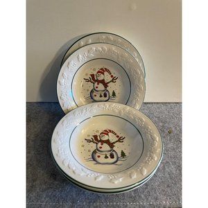 4 Ceramic Vintage Snowman Cereal Bowls  7.50 inches   # 1376